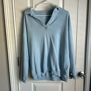 Aerie Happy Henley Everyday Polo Sweatshirt in Blue Breeze
